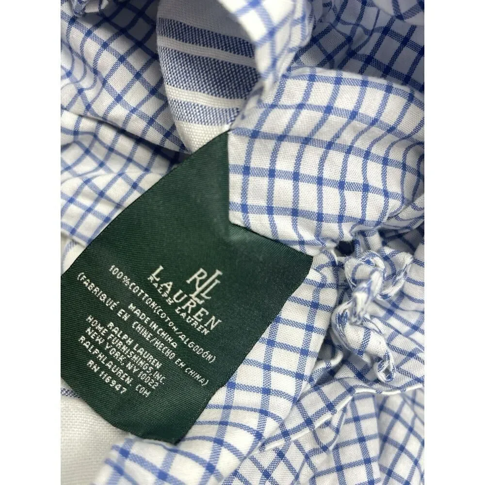 Ralph Lauren COTTAGE HILL Blue White Plaid KING Duvet Cover Cotton RARE